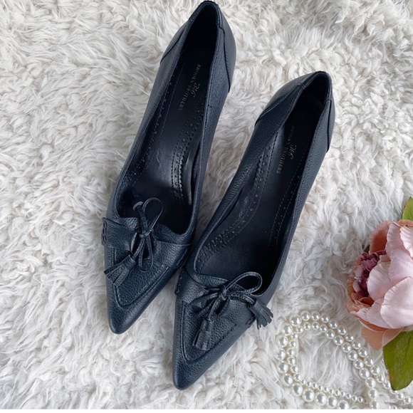 Brooks Brothers Navy Blue Leather Shoes Heels Sz 9 - Picture 9 of 11